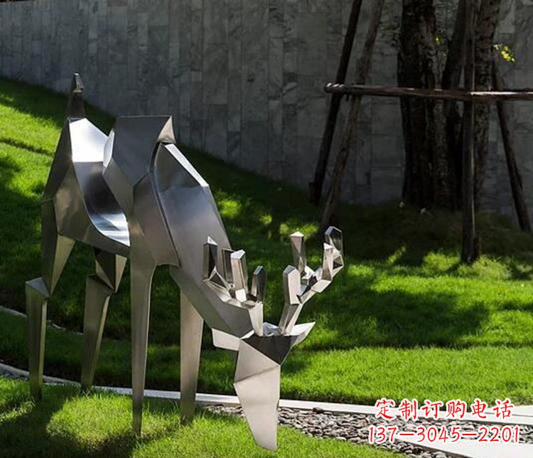 大同不锈钢几何动物雕塑——点缀鹿公园美景