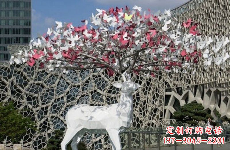 大同不锈钢几何小鹿雕塑精致之美