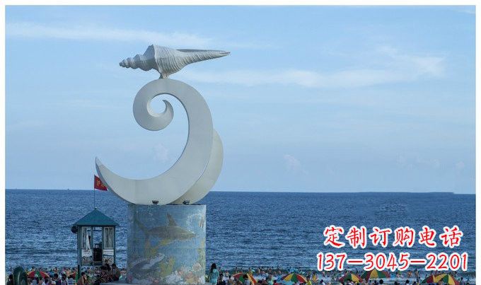大同海浪与海螺雕塑的结合——不锈钢景区的美景