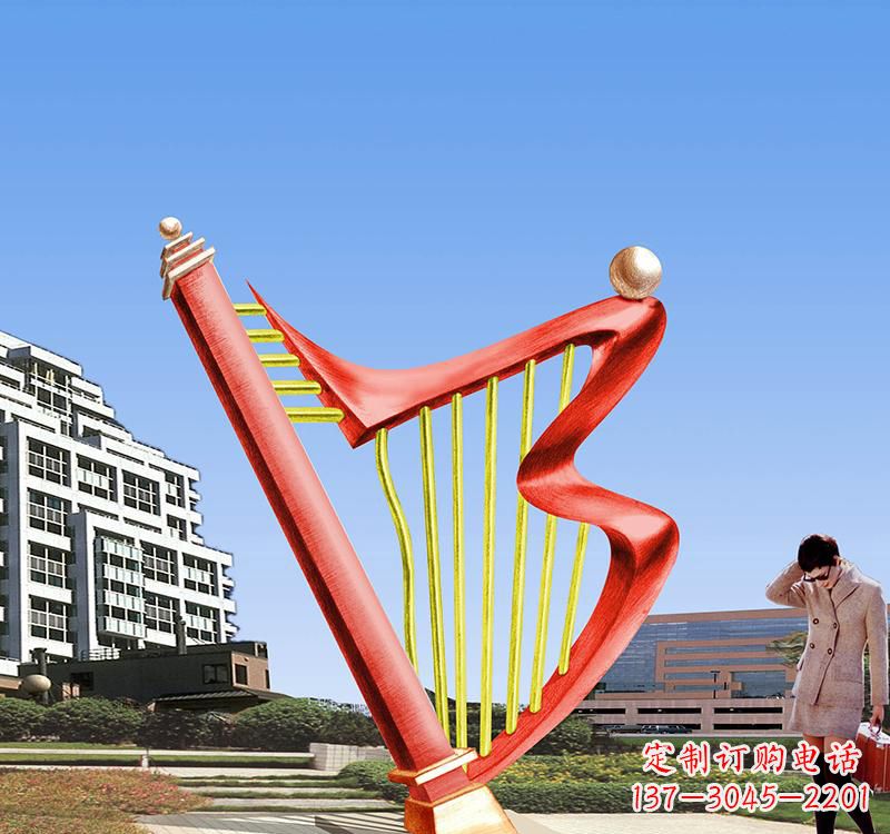 大同不锈钢竖琴雕塑把旋律汇聚成艺术精品
