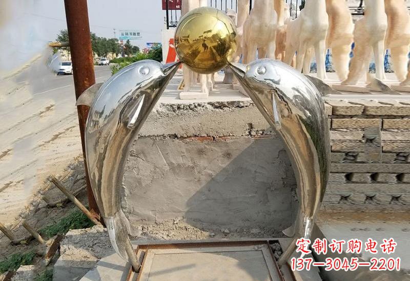 大同不锈钢海豚顶球雕塑