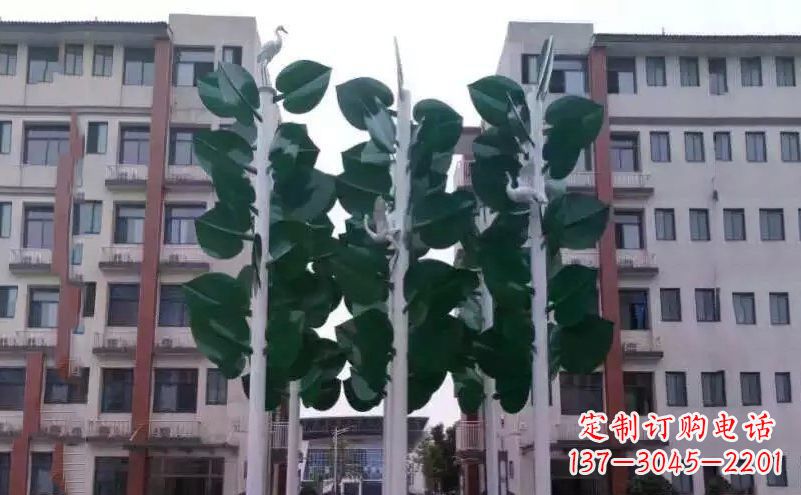 大同浓郁绿意,不锈钢树叶雕塑