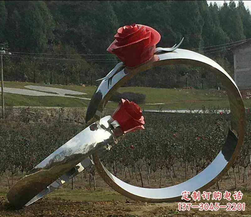 大同不锈钢玫瑰花对戒雕塑