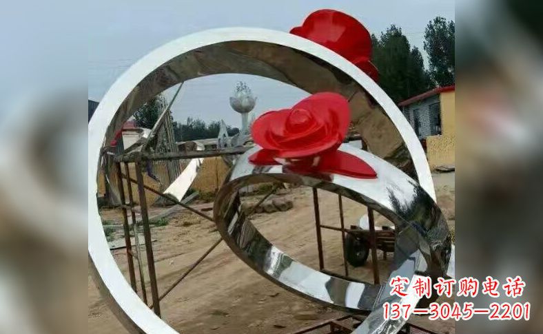 大同不锈钢玫瑰花戒指景观雕塑