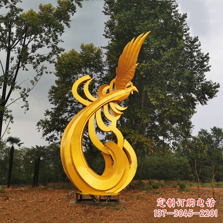 大同不锈钢凤凰雕塑黄金色园林之美