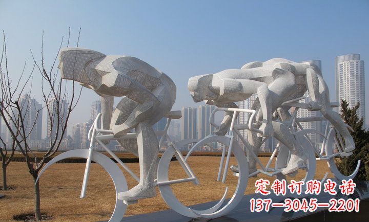 大同展现运动风采的不锈钢自行车雕塑