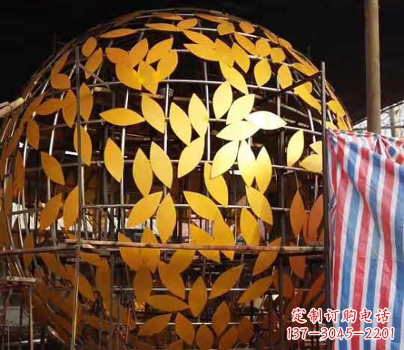 大同不锈钢树叶镂空球景观雕塑