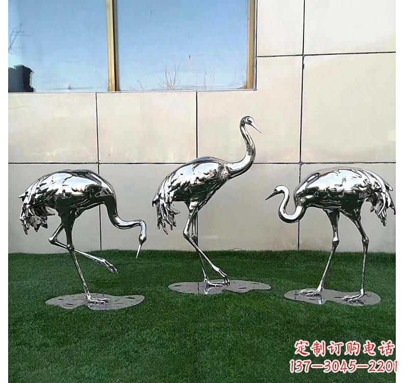 大同不锈钢现代镜面仙鹤雕塑