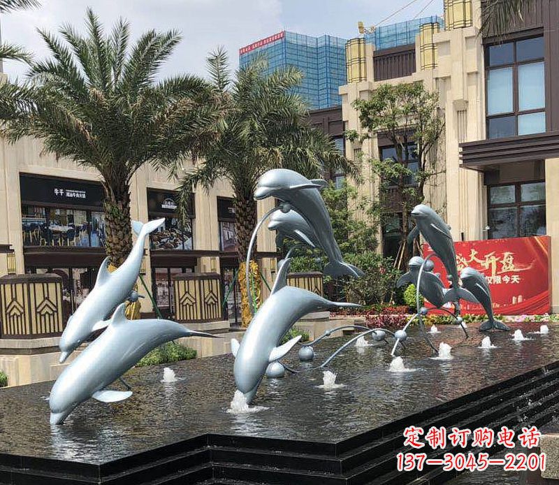 大同不锈钢海豚跳跃喷泉雕塑美丽的艺术装置
