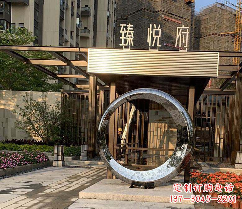 大同不锈钢小区圆环雕塑赋予小区景观更多美感