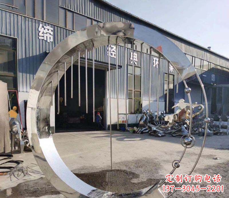 大同不锈钢旋转流水圆环雕塑
