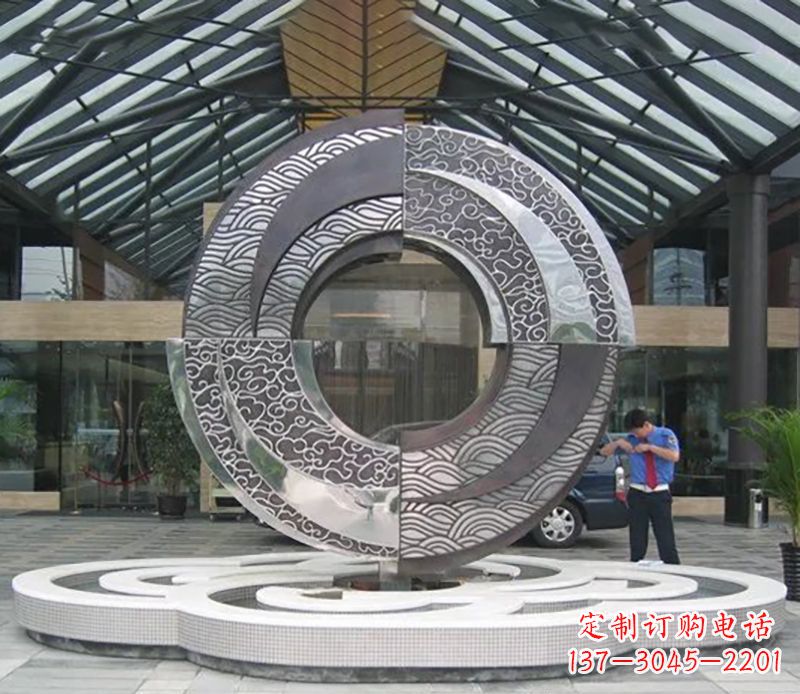 大同不锈钢圆环雕塑，点缀酒店空间
