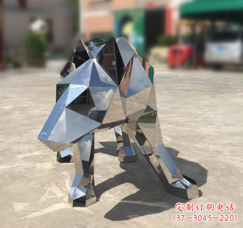 大同不锈钢园林动物几何狼雕塑