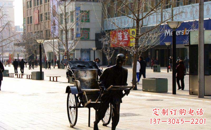 大同步行街拉黄包车的人物景观铜雕 (2)