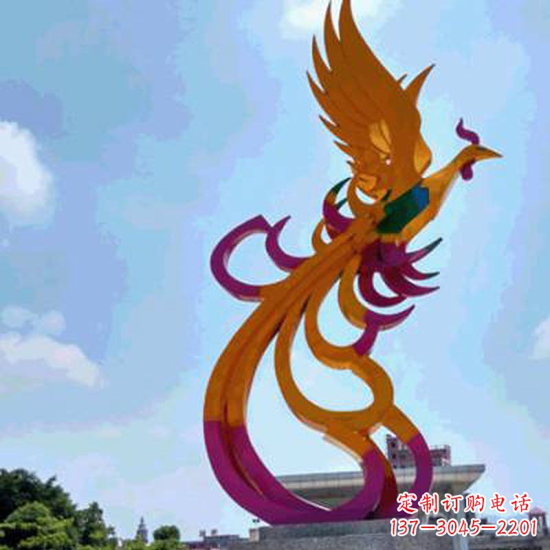 大同彩绘凤凰不锈钢雕塑-城市标识景观动物雕塑