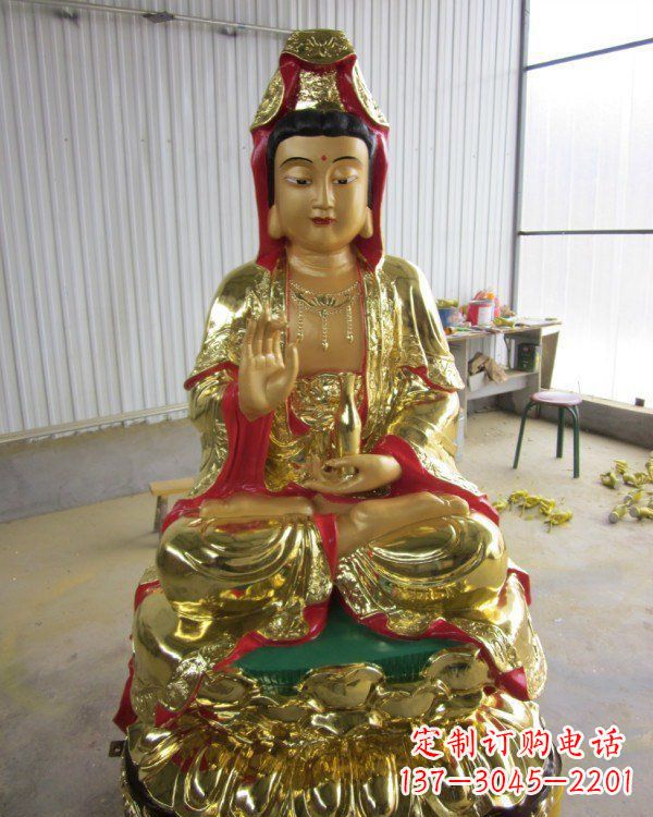 大同彩绘观音菩萨铜雕
