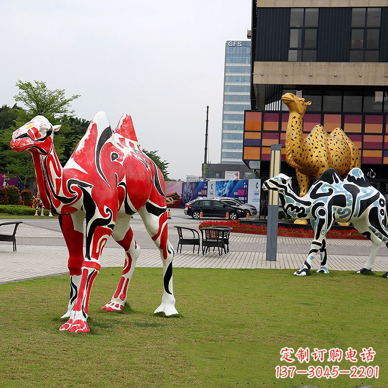 大同彩绘骆驼不锈钢雕塑城市园林的精美装饰