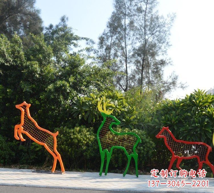 大同彩色不锈钢剪影梅花鹿雕塑