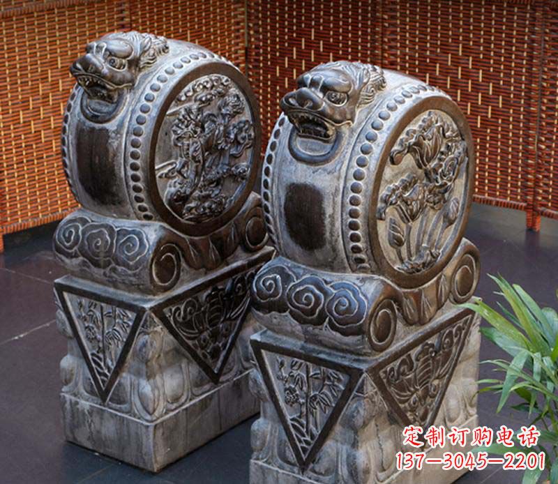 大同仿古石门墩雕塑,提升茶楼景观