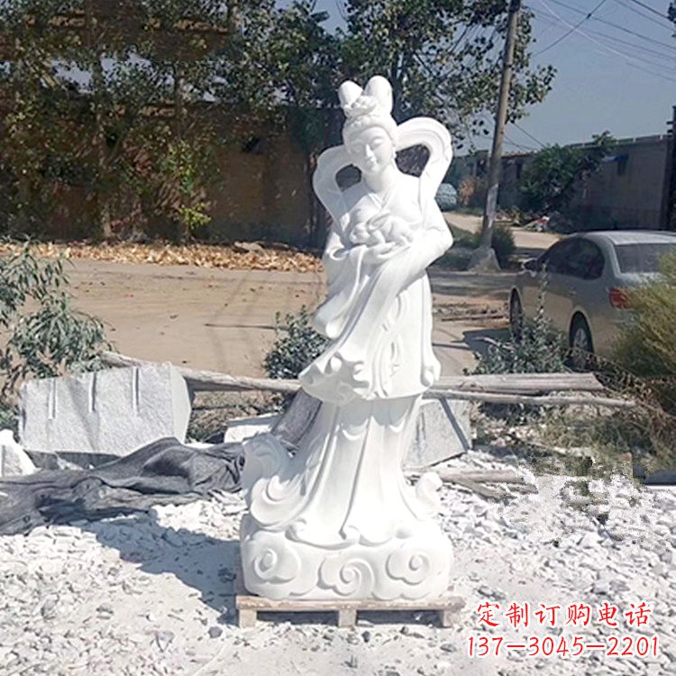 大同嫦娥奔月石雕-汉白玉神话人物雕像