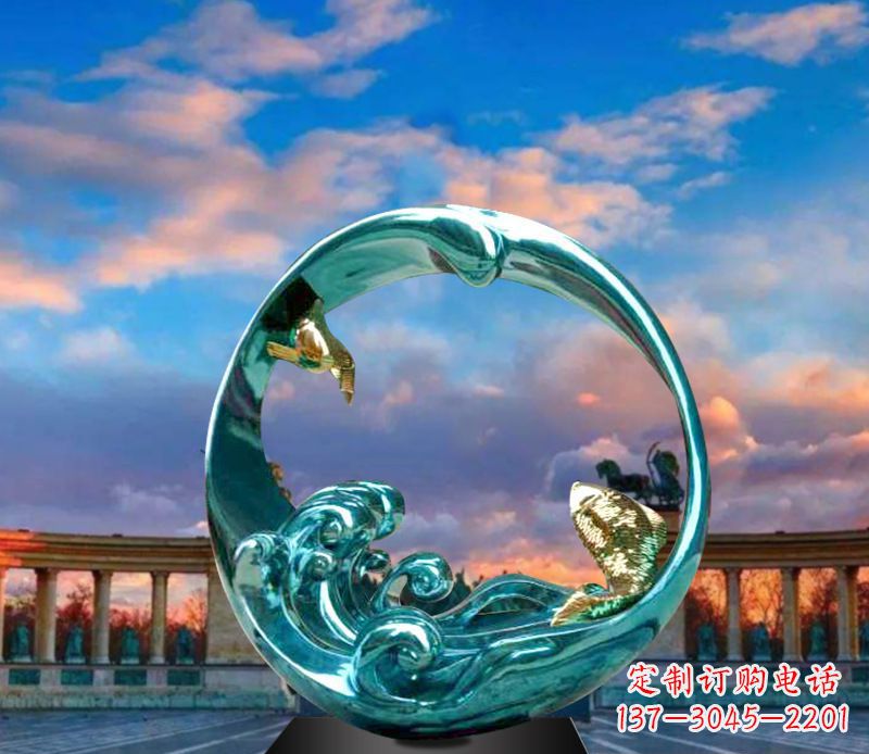 大同城市不锈钢彩银圆环景观雕塑