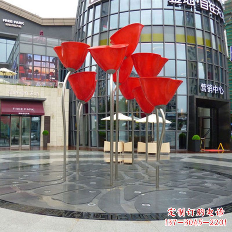 大同城市广场不锈钢玫瑰花户外景观锻造花雕塑