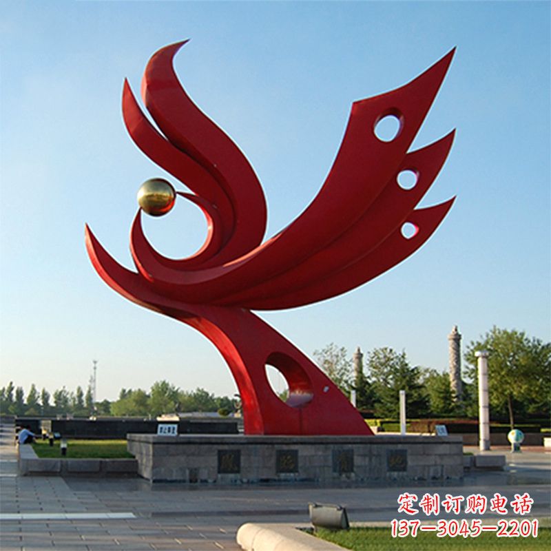 大同抽象不锈钢景观凤凰雕塑-公园园林广场景观标识雕塑