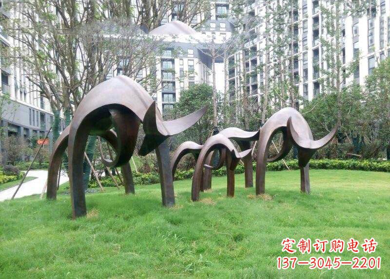 大同抽象牛铸铜雕塑-小区园林草坪动物摆件
