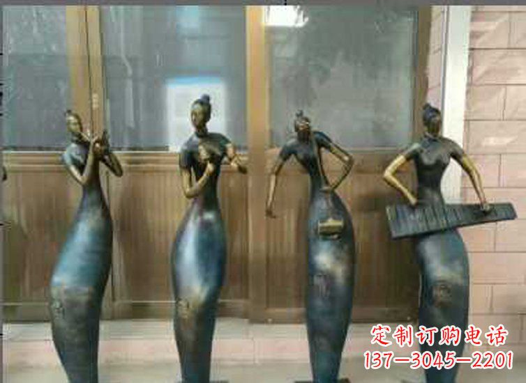 大同抽象女孩演奏乐器铜雕
