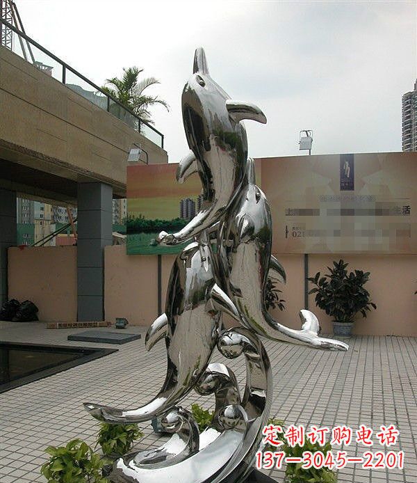 大同创意不锈钢跳跃的海豚雕塑