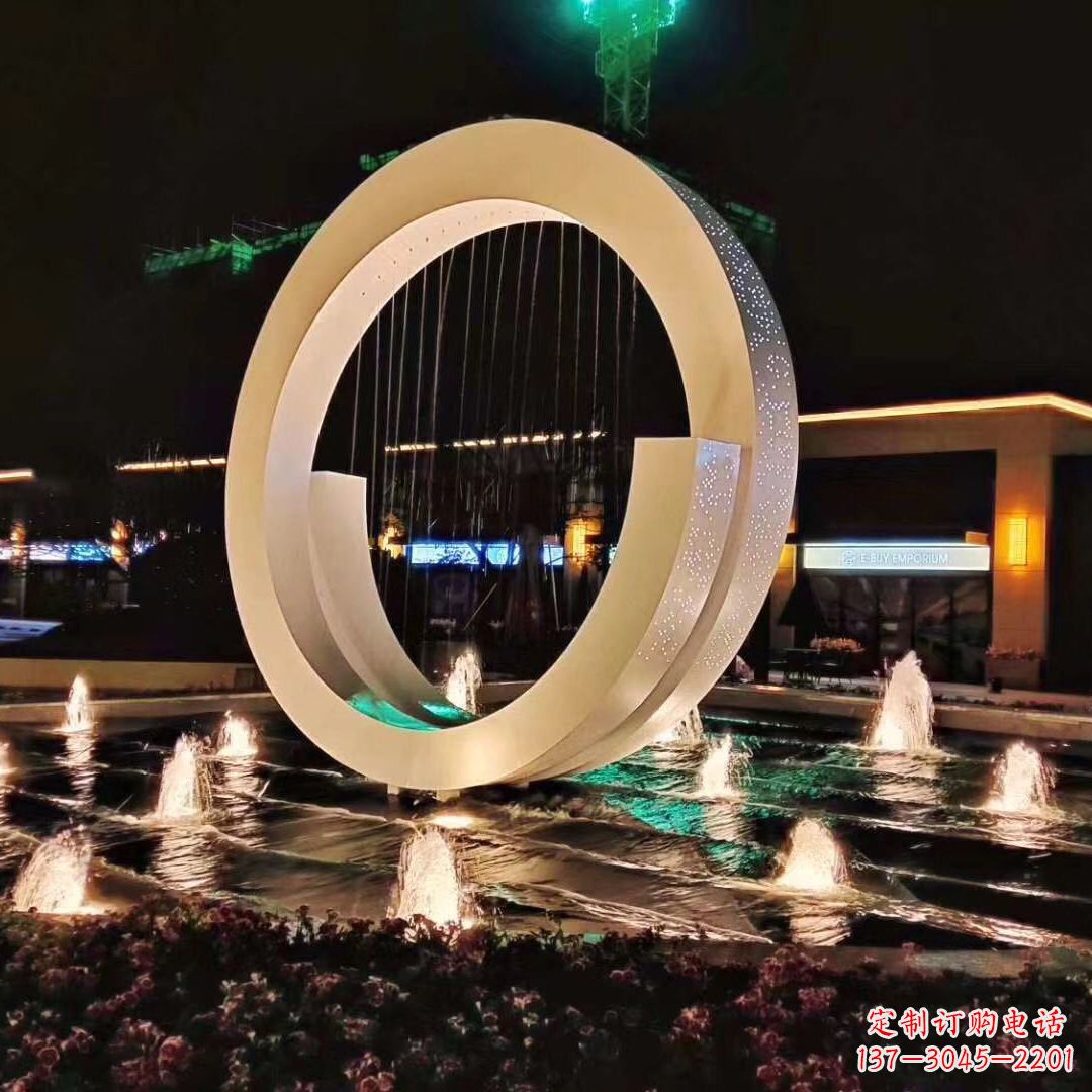 大同环状喷泉雕塑灯光点亮美丽