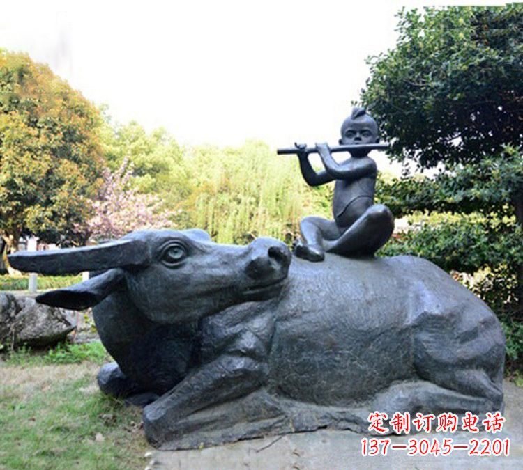 大同吹笛牧童黄牛铜雕