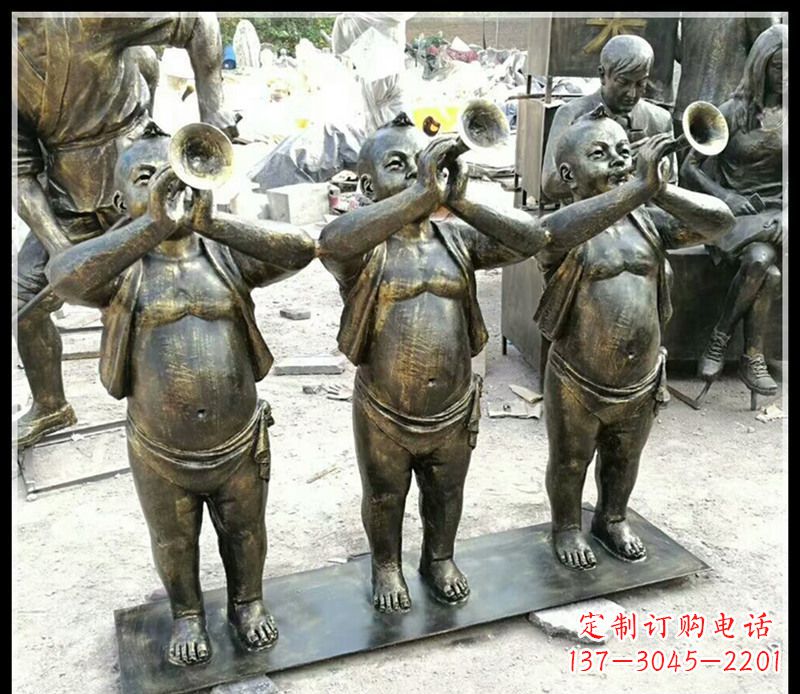 大同吹唢呐的儿童铜雕