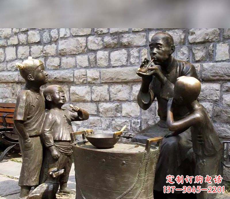 大同吹糖人广场小品人物铜雕