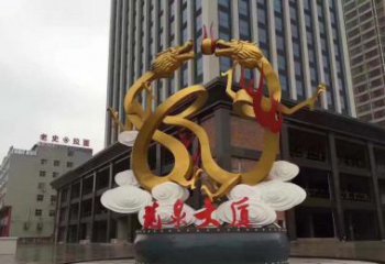 大同精美的双龙戏珠不锈钢雕塑