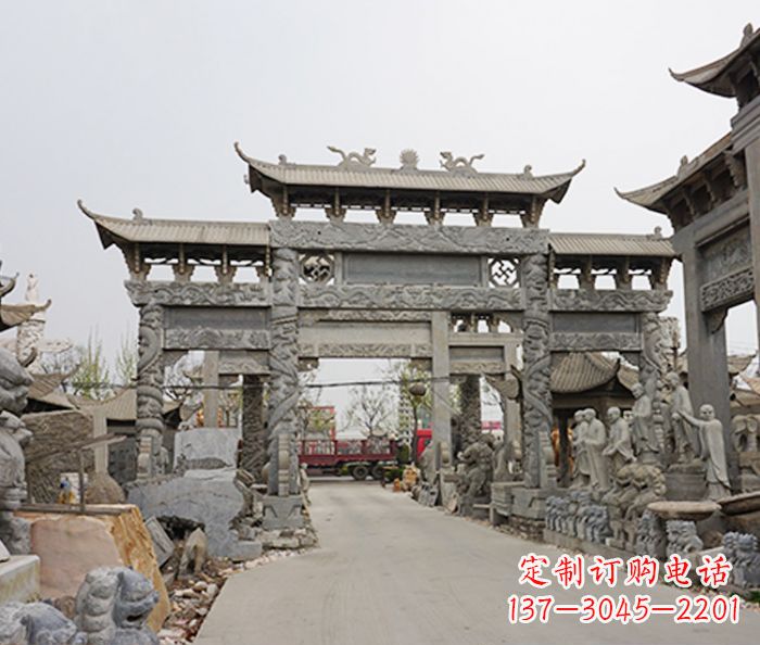 大同村庄大型牌坊石雕 (2)