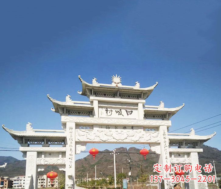 大同村庄三门五楼石牌坊石雕 (2)