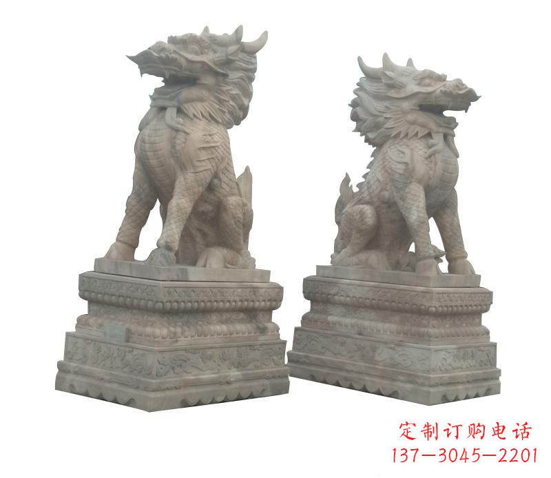 大同大理石踩球麒麟门口神兽石雕