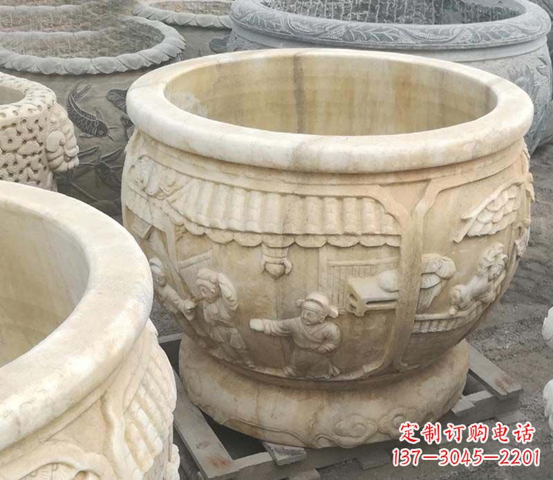 大同雕刻精美的大理石儿童水缸