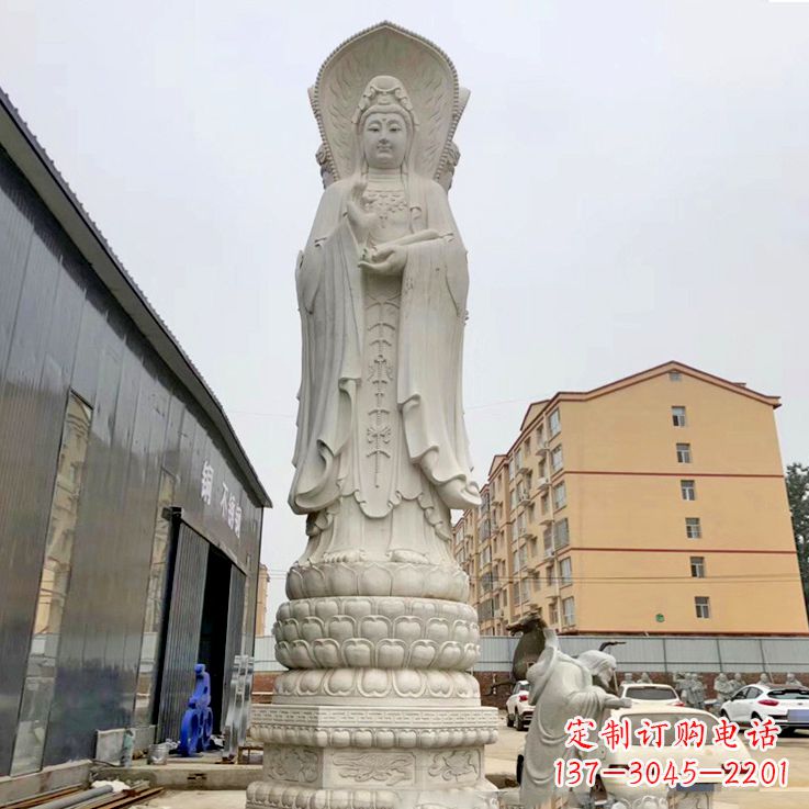 大同大理石佛像三面观音雕像
