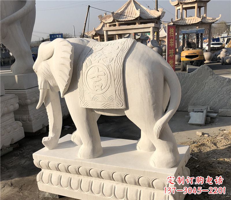 大同大理石卷鼻如意大象雕塑