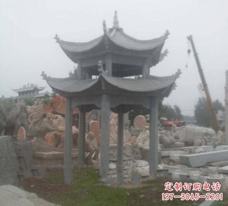 大同大理石六角凉亭石雕,精美绝伦