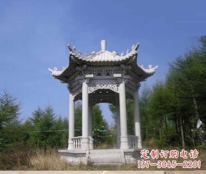 大同精美大理石六角石凉亭雕塑