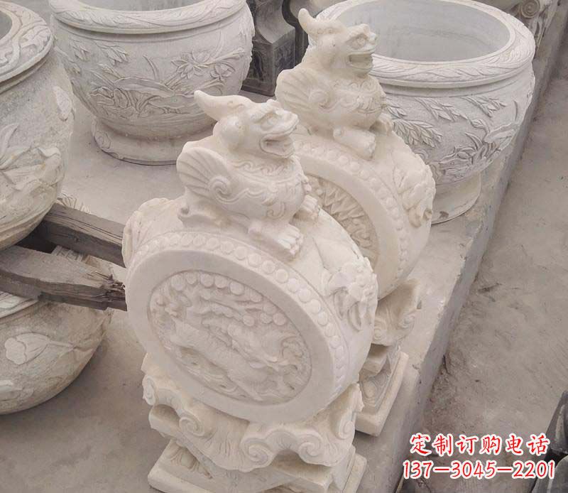 大同大理石貔貅抱鼓石雕塑