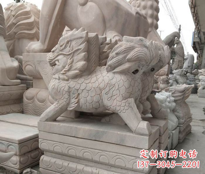 大同大理石麒麟古代神兽石雕_2