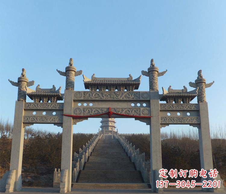 大同精美大理石三门牌坊雕塑