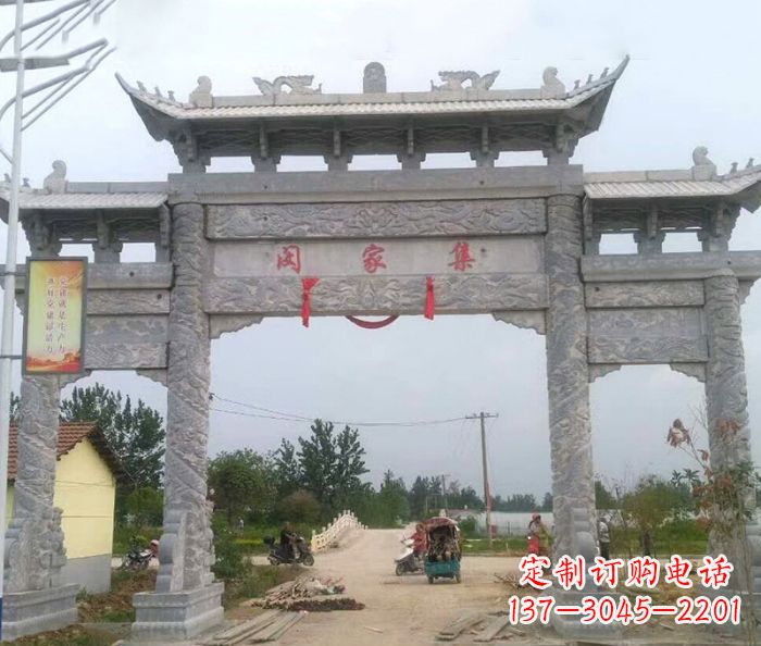 大同精美大理石三门牌楼雕塑