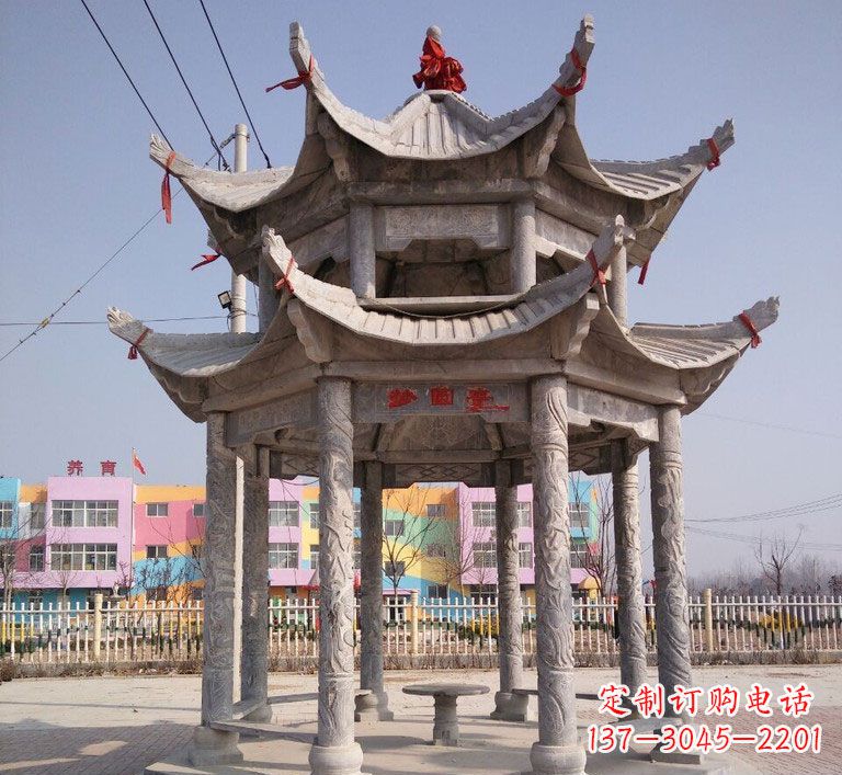 大同大理石双层八角凉亭雕塑