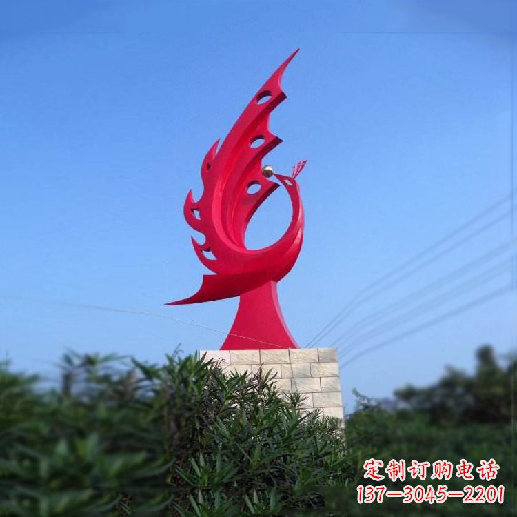 大同大象红色凤凰不锈钢雕塑-城市动物标识景观雕塑