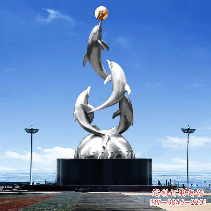 大同大型不锈钢海豚雕塑-学校文化动物景观雕塑
